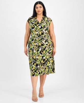 Kasper - Plus Size Printed Pull-On Midi Skirt