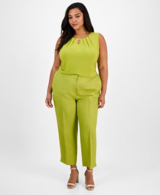 Kasper - Plus Size Mid-Rise Cropped Side-Slit Trousers