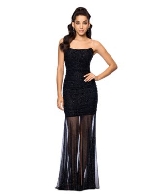 Betsy & Adam - Women's Studded Mesh Strapless Gown