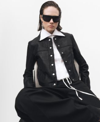 MANGO - Women's Lapels Leather Jacket
