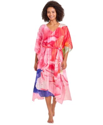 Tommy Bahama - Women's Belted Floral-Print Cover-Up Caftan