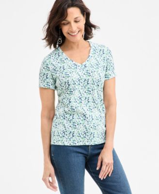 Style & Co - Women's Square-Print V-Neck Short-Sleeve Top