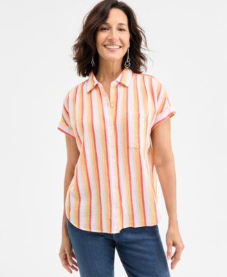 Style & Co - Petite Dinner Floral Printed Button-Front Cotton Camp Shirt
