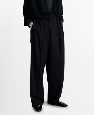 MANGO - Women's Wide Leg Pleated Trousers
