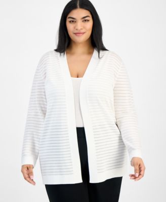 Anne Klein - Plus Size Shadow-Striped Open-Front Cardigan