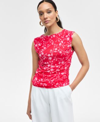 I.N.C. International Concepts - Women's Printed Ruched Mesh Top