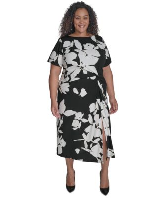DKNY - Plus Size Side-Twist Short-Sleeve Midi Dress
