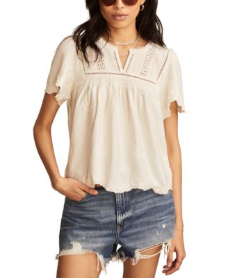 Lucky Brand - Women's Embroidered Flutter-Sleeve Top