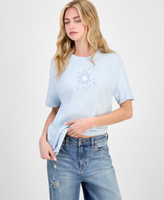 Pretty Rebellious - Juniors' Cotton Celestial Graphic-Print Boyfriend Tee