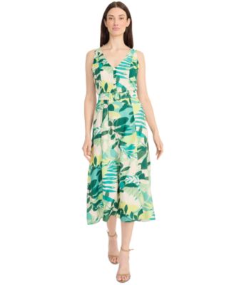 Maggy London - Women's Printed Belted Midi Dress