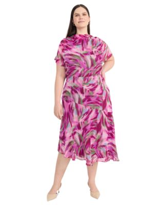 Maggy London - Plus Size Printed Asymmetrical Midi Dress