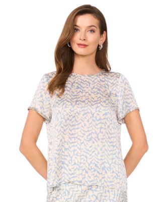 Vince Camuto - Women's Abstract-Print Bead-Trim Top