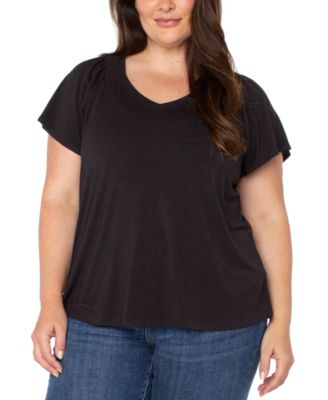 Liverpool Los Angeles - Plus Size V-Neck Flutter Sleeve Top