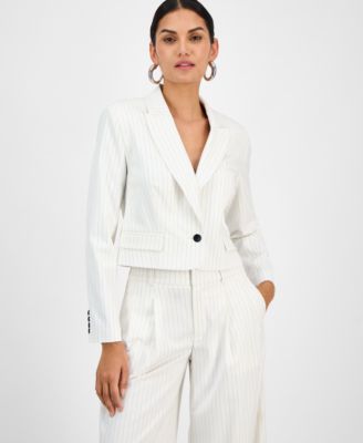 I.N.C. International Concepts - Women's Pinstriped Cropped Blazer, Exclusively at Macy's