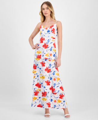 Anne Klein - Women's Floral-Print Cowlneck Tiered Satin Maxi Dress