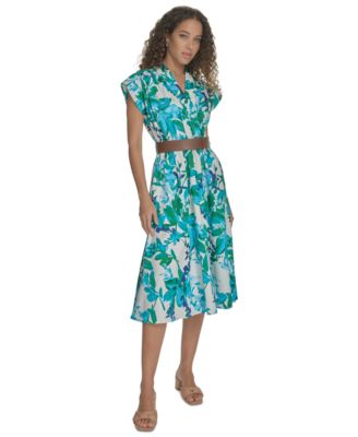 Calvin Klein - Women's Floral Belted A-Line Dress