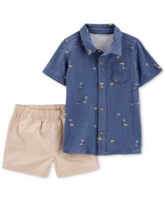Carter's - Toddler Boys Button-Up Shirt & Khaki Shorts, 2 Piece Set