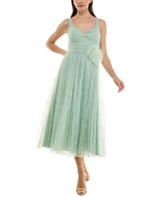 Taylor - Women's Flocked Dot Rosette-Trim Midi Dress