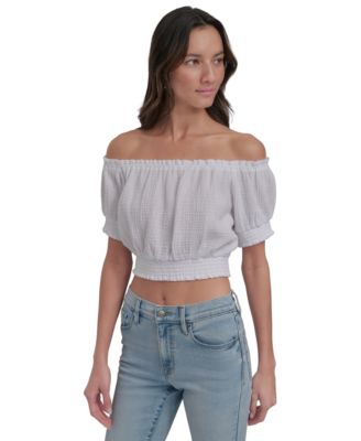 DKNY Jeans - Women's Cotton Gauze Off-The-Shoulder Top