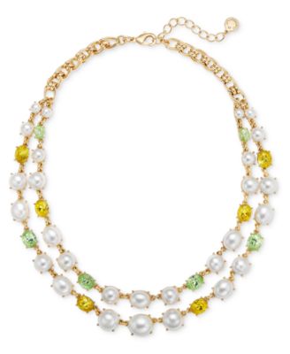 Charter Club - Gold-Tone Stone & Imitation Pearl Layered Statement Necklace, 17" + 2" extender
