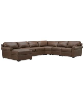 Furniture - Radley Roll Arm 152" 5-Pc. Leather Wedge Corner Chaise Sectiona