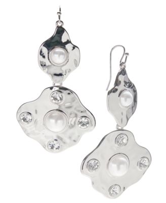 I.N.C. International Concepts - Rhodium-Plated Pav&eacute; & imitation Pearl Statement Earrings