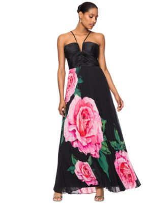 XSCAPE - Women's Floral-Print Pleated Halter Gown