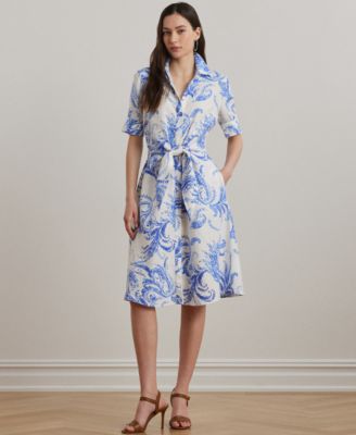 Lauren Ralph Lauren - Petite Paisley Tie-Front Linen Shirtdress