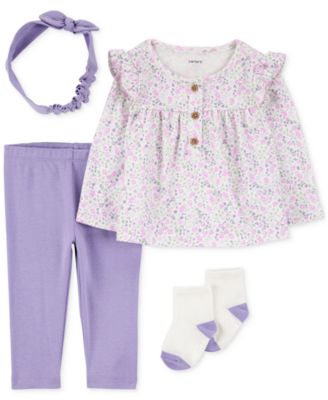 Carter's - Baby Girls Floral-Print Top, Headwrap, Pants & Socks, 4 Piece Set