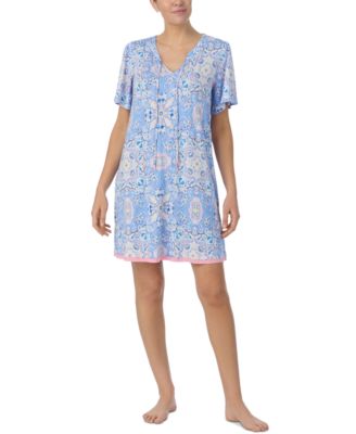 Ellen Tracy - Women's Printed Flutter-Sleeve Sleep Tunic
