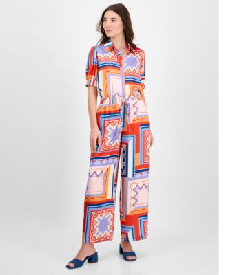 T Tahari - Women's Printed Wide-Leg Pull-On Pants