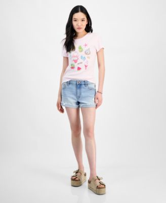 Celebrity Pink - Juniors' Mid-Rise Fringe-Cuff Shorts