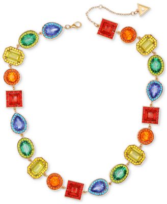 GUESS - Gold-Tone Rainbow Rhinestone Collar Necklace, 18" + 2" extender