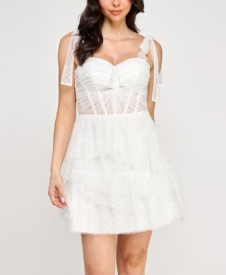 City Studios - Juniors' Swiss Dot Tiered Sleeveless Fit & Flare Dress