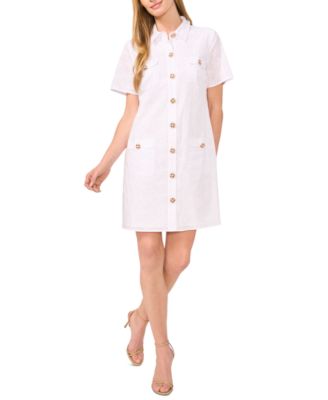 CeCe - Women's Floral Embroidered Button-Front Shirtdress