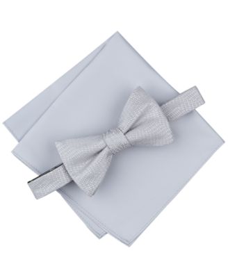 Alfani - Men's Herringbone Bow Tie & Solid Pocket Square Set