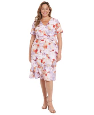 London Times - Plus Size Floral-Print Twist-Front Midi Dress