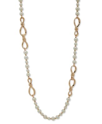 Anne Klein - Gold-Tone Imitation Pearl & Twisted Knot Long Statement Necklace, 42"