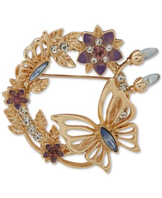 Anne Klein - Gold-Tone Mixed Stone Flower & Butterfly Wreath Pin