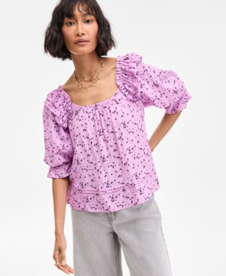 On 34th - Women's Printed Balloon-Sleeve Blouse