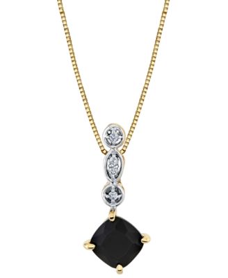 Macy's - Onyx (7mm) & Diamond Accent 18" Pendant Necklace in 10k Yellow Gold