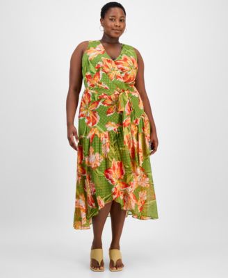 Anne Klein - Plus Size Floral Chiffon High-Low Dress