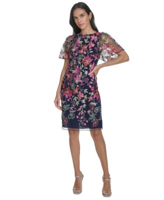 Jessica Howard - Petite Embroidered Short-Sleeve Mesh Dress