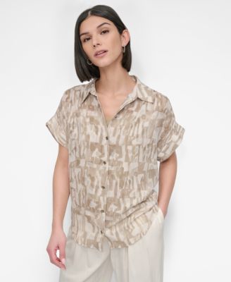 DKNY - Women's City Burnout Printed Button-Front Shirt