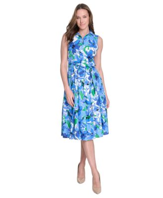 Jessica Howard - Petite Cotton Printed Tie-Waist Shirtdress