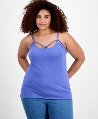 Aveto - Trendy Plus Size Strappy Cross-Front Tank Top