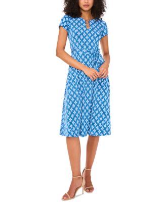 MSK - Petite O-Ring-Trim Tie-Waist Short-Sleeve Dress