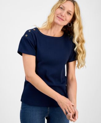 Style & Co - Women's Cotton Button-Shoulder Solid Top