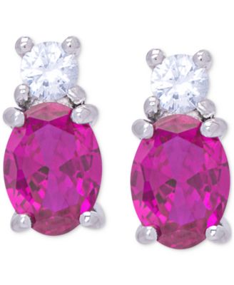 Macy's - Lab Grown Pink Sapphire (3-1/10 ct. t.w.) & Lab Grown White Sapphire (3/8 ct. t.w.) Oval Stud Earrings in Sterling Silver