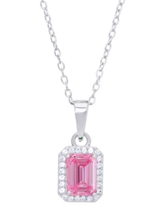 Macy's - Lab Grown Pink Sapphire (1-1/6 ct. t.w.) & Lab Grown White Sapphire (1/10 ct. t.w.) Halo 18" Pendant Necklace in Sterling Silver